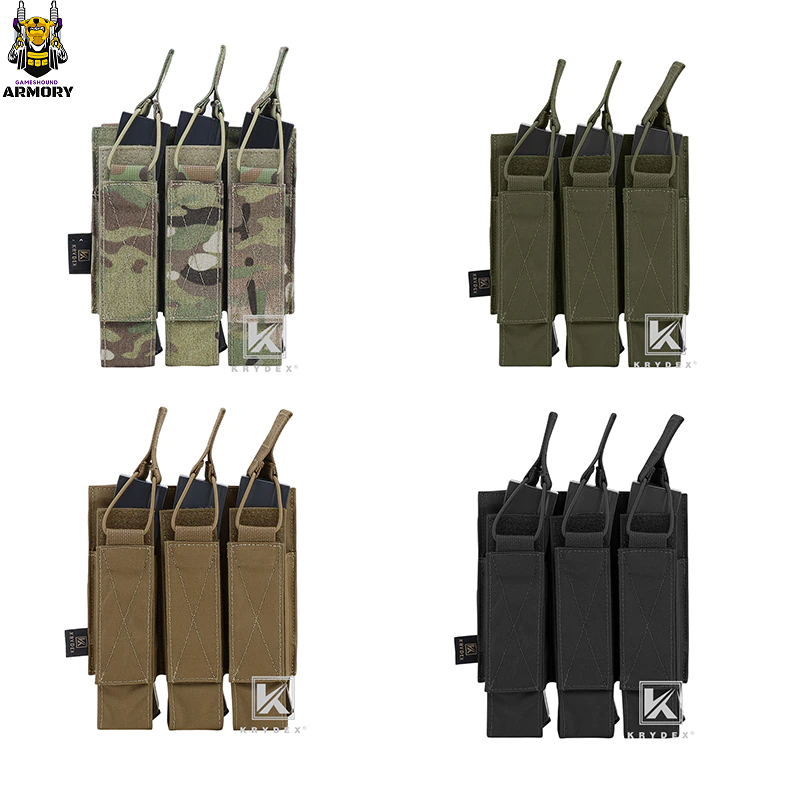KRYDEX Tactical Triple Mag Pouch MOLLE Coyote Brown for Submachine Gun Magazine 